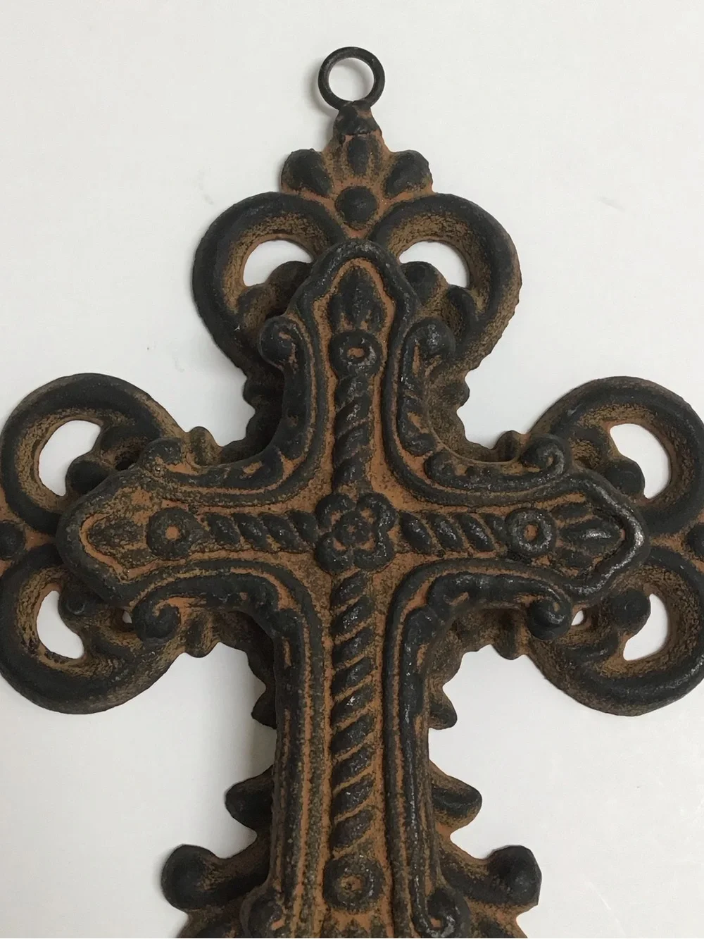 Cast Iron Double Cross Ornate Religious Primitive Rustic Heavy Wall or Garden